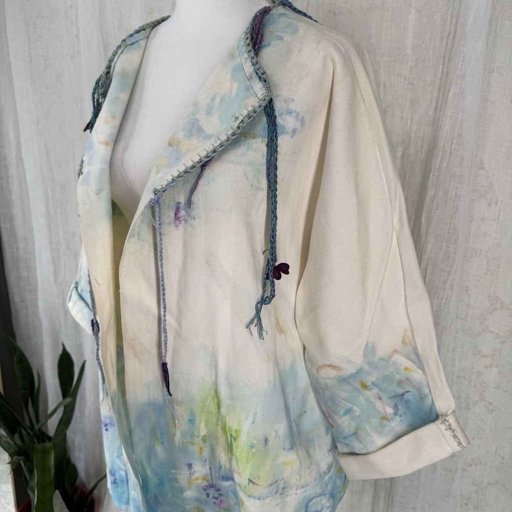 Italian Handmade Lagenlook Open Jacket L Oversized Artsy Abstract Avant Garde - Picture 2 of 8